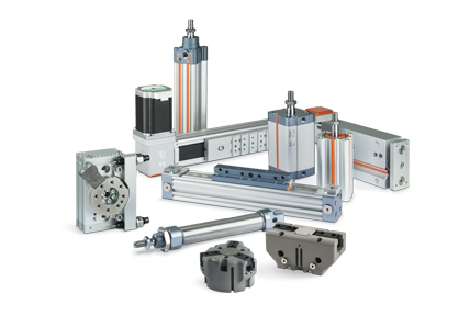 Pneumatische und elektrische Antriebe, die für das automatische Handling in Laboratorien verwendet werden können.